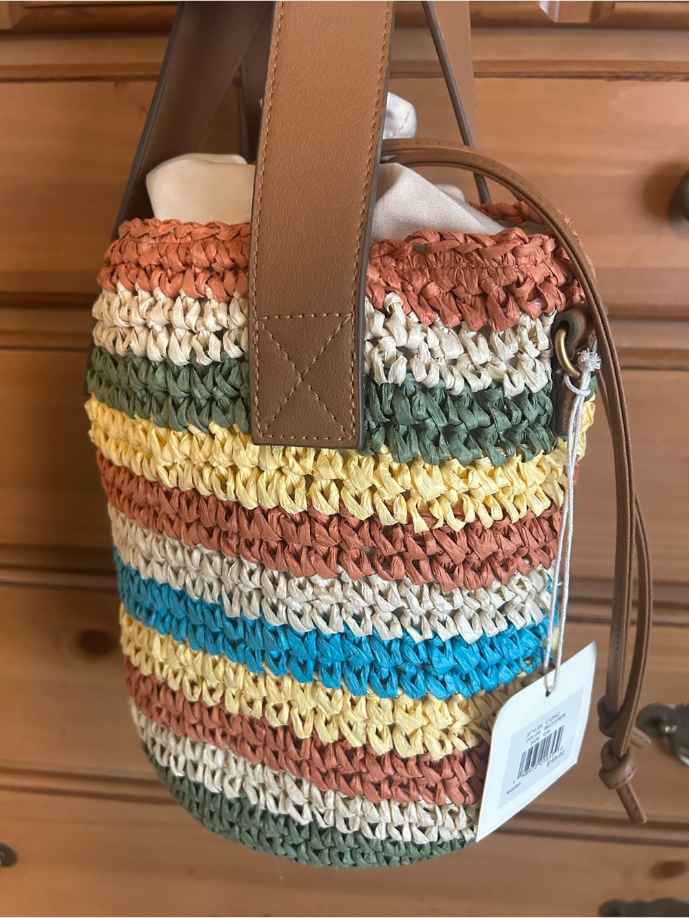 Sol and Mer Raffia Striped Drawstring Handbag NWT - Picture 6 of 11